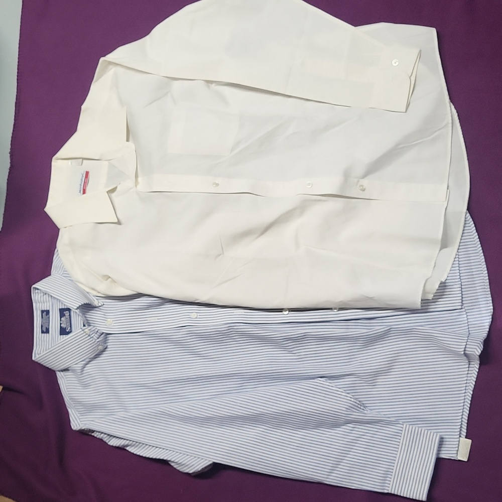 2 mens Button Down Dress shirts lot Stafford Manhattan vintage shirt top XL 16.5